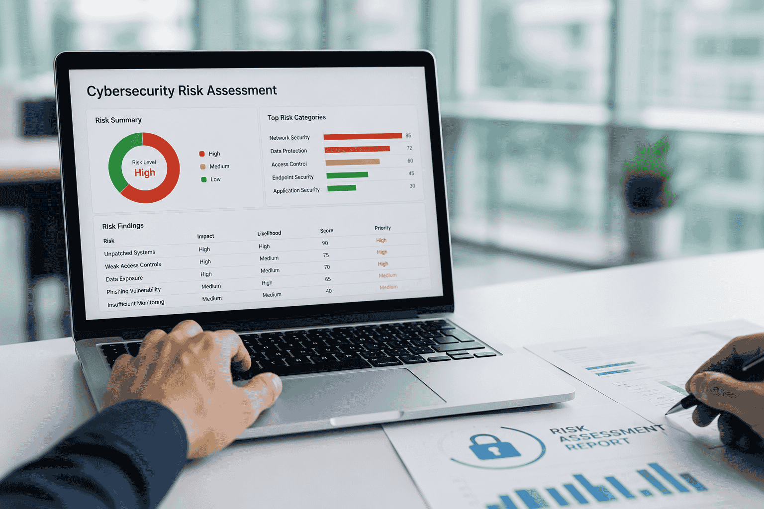 Cybersecurity risk assessment services identifying business security vulnerabilities